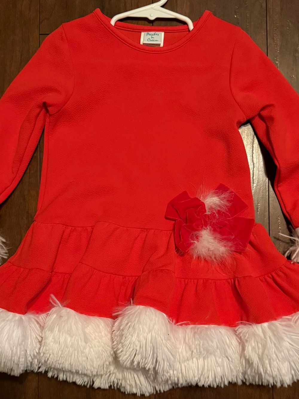 Peaches ń Cream Boutique Girls Red Long-Sleeve Festive Dress with Faux Fur Trim
